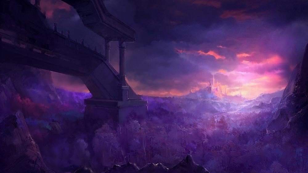 Mystic Twilight Over the Fantasy Realm wallpaper