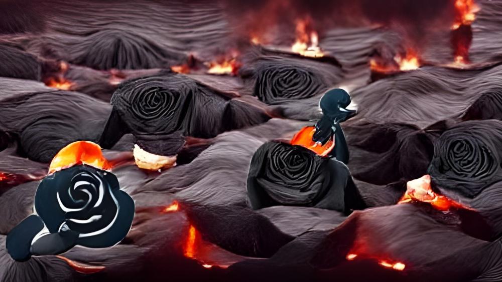 Black roses in a sea of lava wallpaper