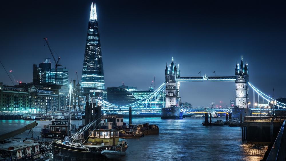 The Tower Bridge and The Shard by night wallpaper