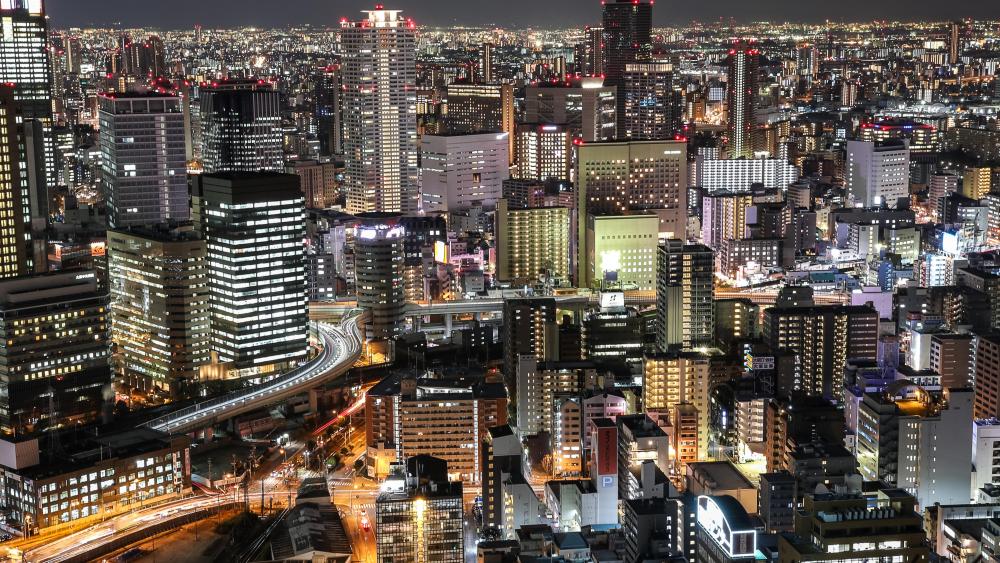 Osaka at Night Viewed from the Umeda Sky Building wallpaper