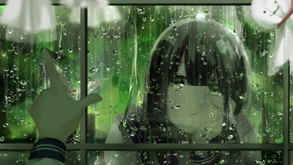 Reflective Rainy Day Anime Mood wallpaper