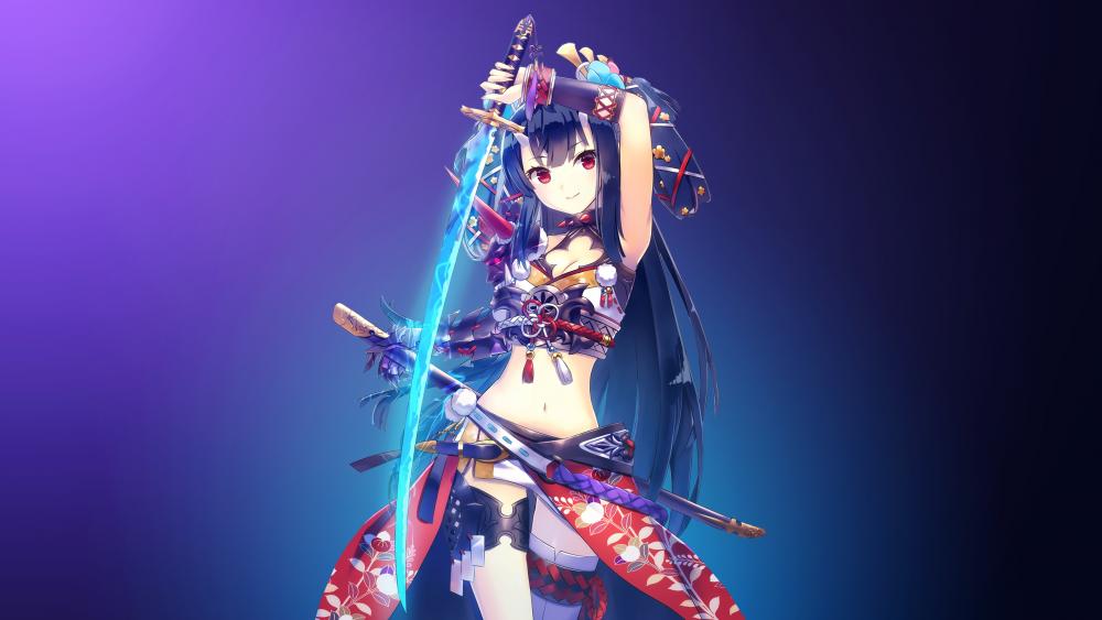 Anime Warrior Maiden in Blue wallpaper