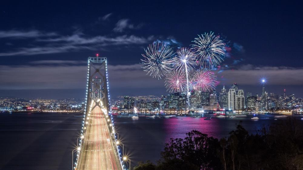 San Francisco – Oakland Bay Bridge fireworks wallpaper