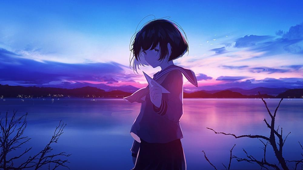 Anime Schoolgirl by Twilight Lake wallpaper