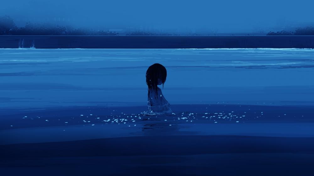 Serene Blue Dusk Anime Reflection wallpaper