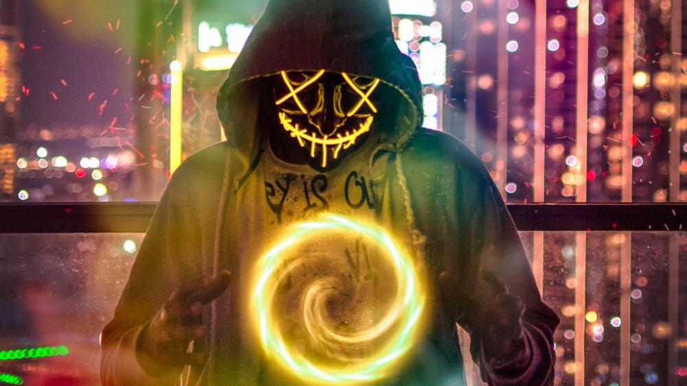 Mystical Neon Masked Visionary wallpaper