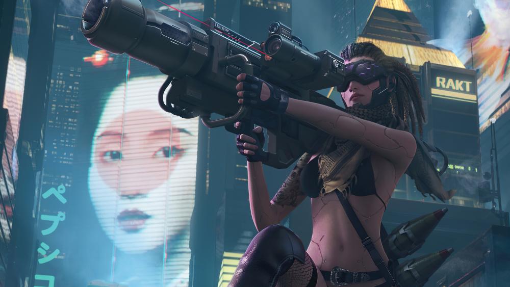 Cyberpunk Warrior in a Neon Metropolis wallpaper