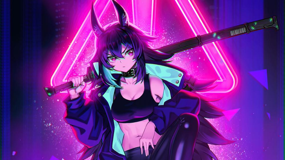 Cyberpunk Rebel with Neon Katana wallpaper