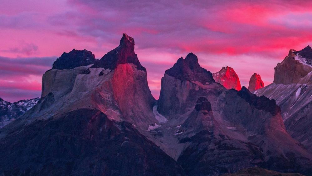 Torres del Paine National Park in pink wallpaper