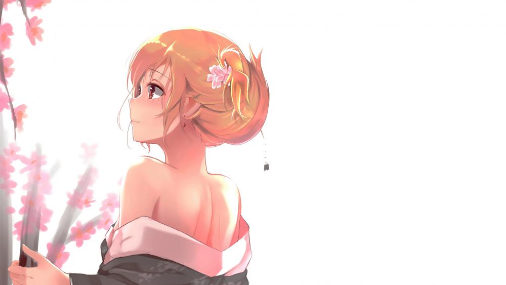 Serenity in Bloom with a Red-Haired Anime Girl wallpaper