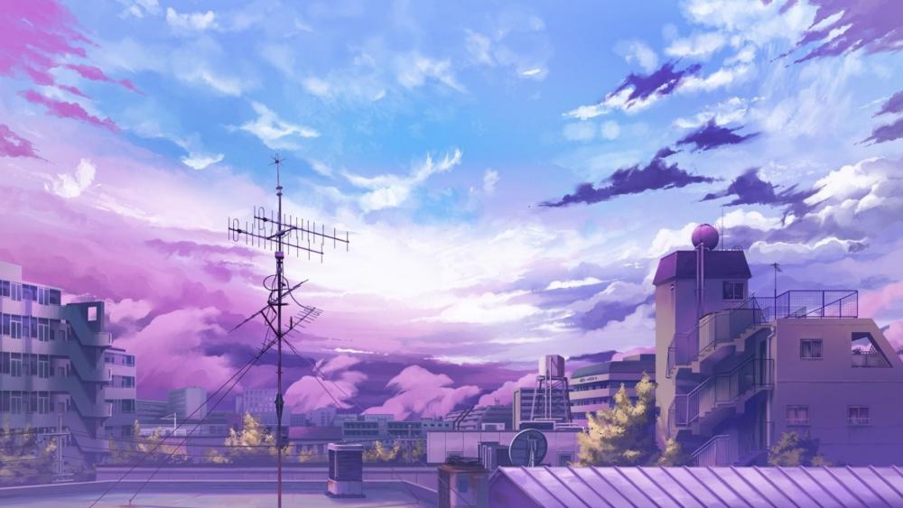 Lofi Anime Cityscape in Purple Hues wallpaper