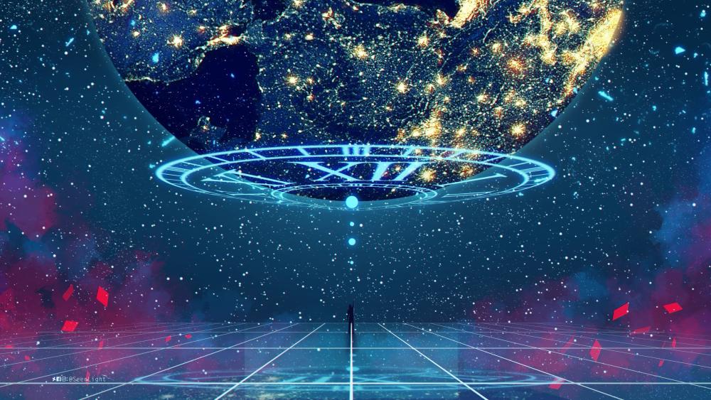 Futuristic Earth and Time Portal wallpaper