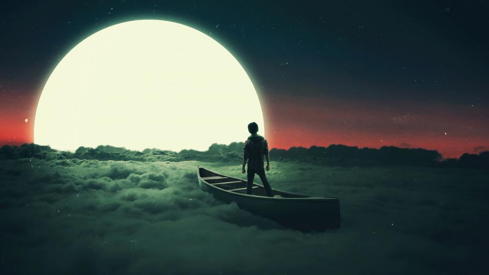 Sailing Towards the Moonlit Dreamscape wallpaper