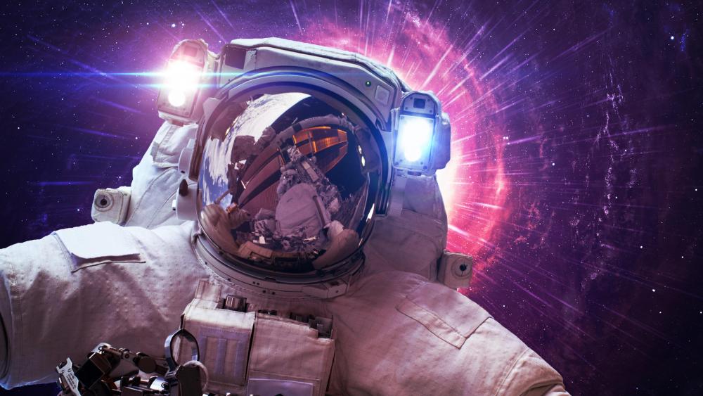 Astronaut Adrift in a Purple Cosmos wallpaper
