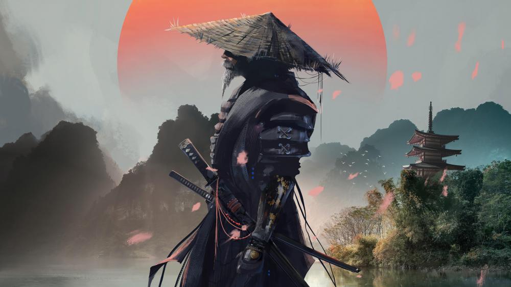 Samurai Guardian at Dusk wallpaper