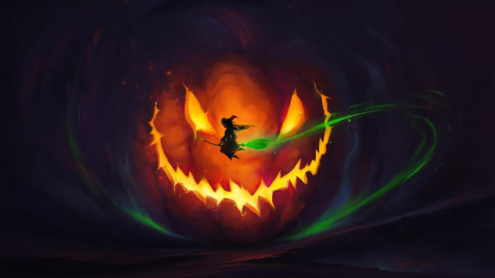 Enchanted Halloween Pumpkin Flight wallpaper