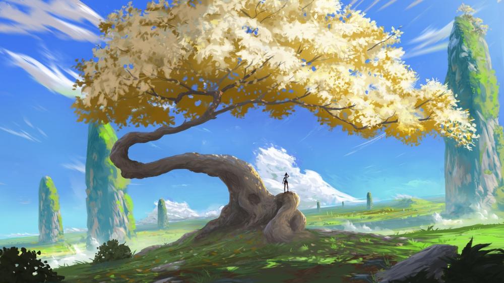 Majestic Tree of the Fantasy Plains wallpaper