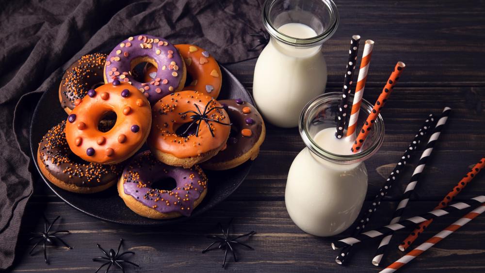 Halloween donuts with milk wallpaper