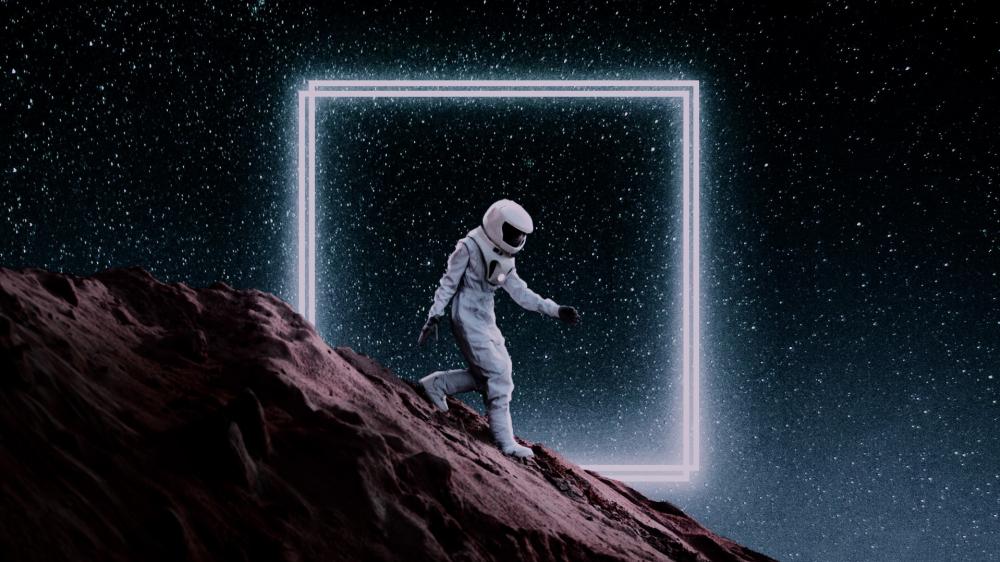 Astronaut's Neon Gateway to the Unknown wallpaper