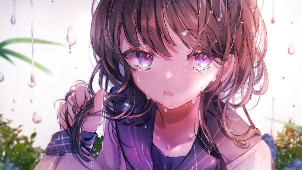Tears of a Melancholy Anime Schoolgirl wallpaper