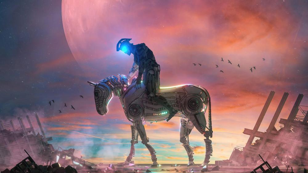 Horse rider cyborg art wallpaper