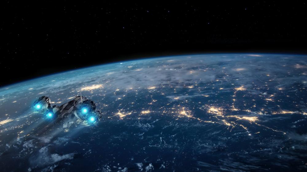 Orbiting Earth in a Futuristic Spacecraft wallpaper