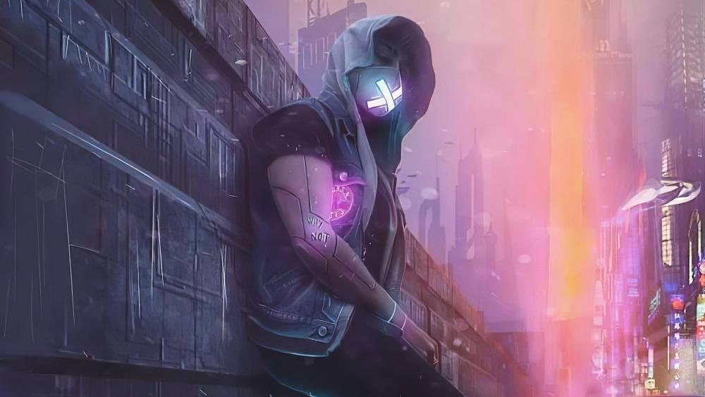 Neon Solitude in a Cyberpunk Future wallpaper