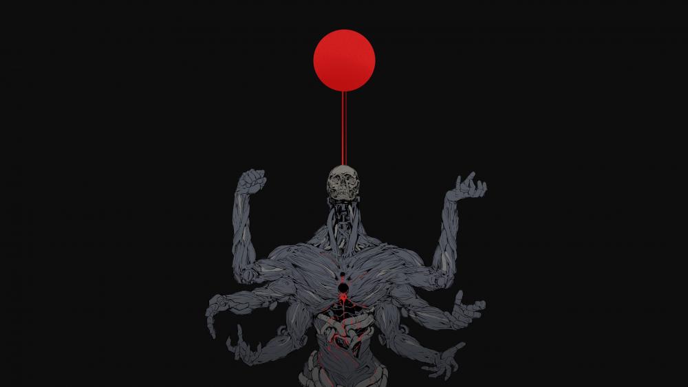 Eerie Red Balloon and Ghastly Figure wallpaper