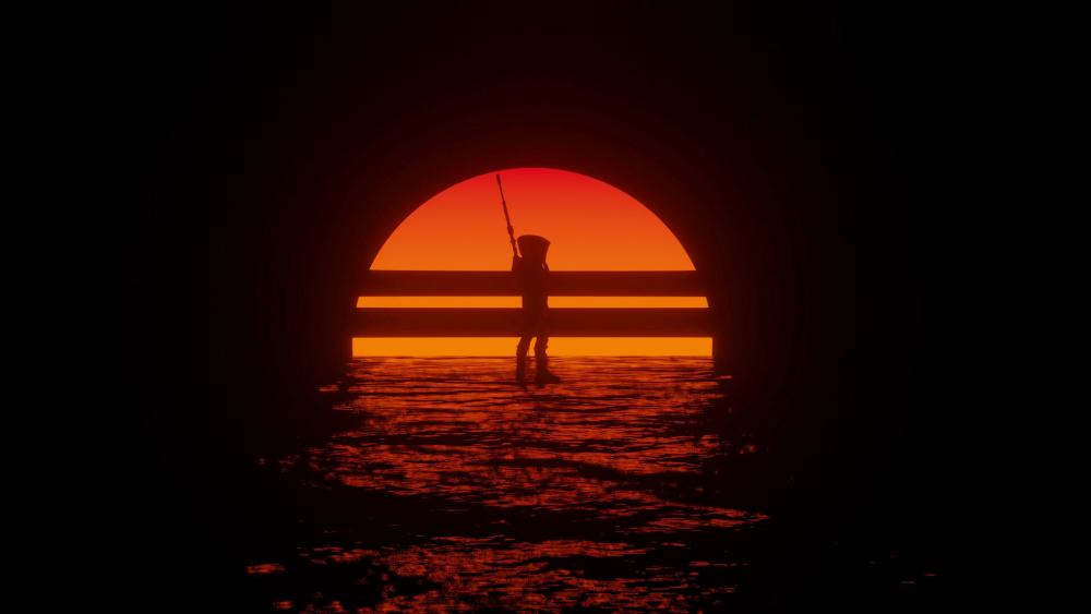 Crimson Sunset Silhouette wallpaper