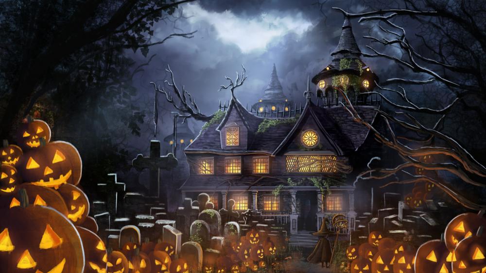 Mysterious Halloween Night at Haunted Mansion wallpaper