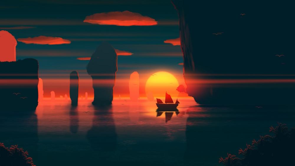 Sail into the Sunset Horizon wallpaper