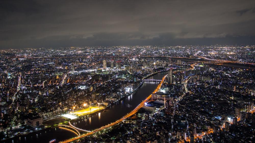 Cloudy night in Tokyo wallpaper