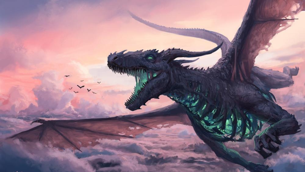 Majestic Dragon Soaring at Sunset wallpaper
