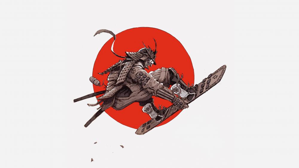 Samurai Surfer in Cyberpunk Style wallpaper
