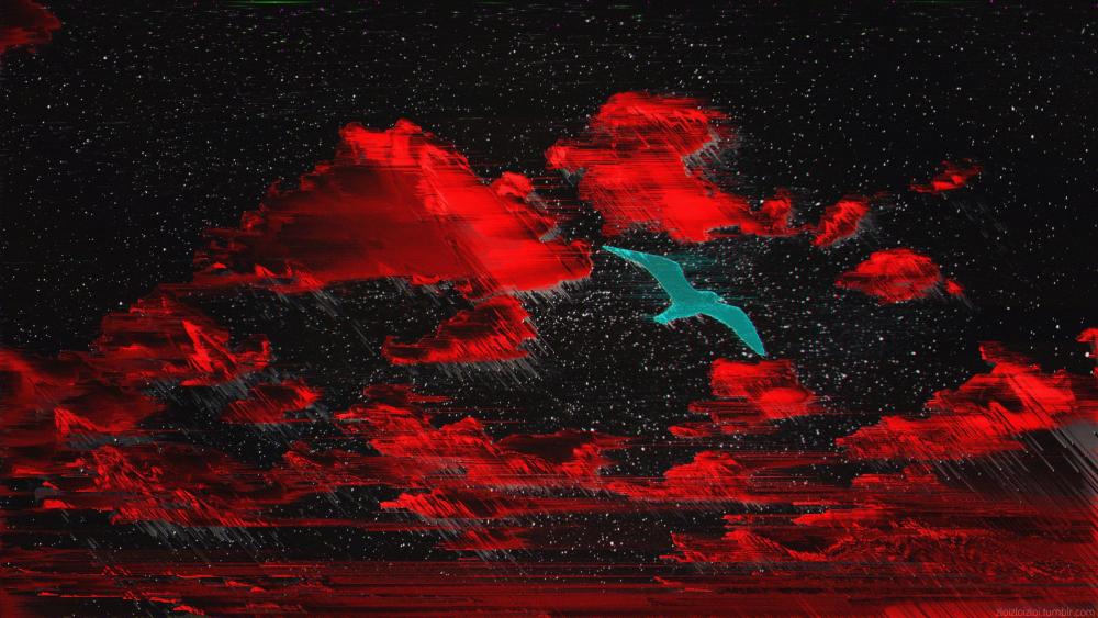 Ethereal Avian in Digital Red Sky wallpaper