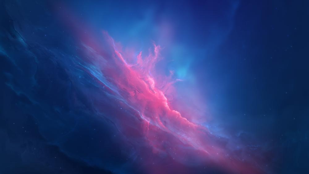 Cosmic Dance in Pink and Blue Hues wallpaper