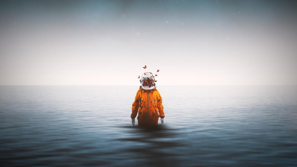 Astronaut's Surreal Aquatic Adventure wallpaper