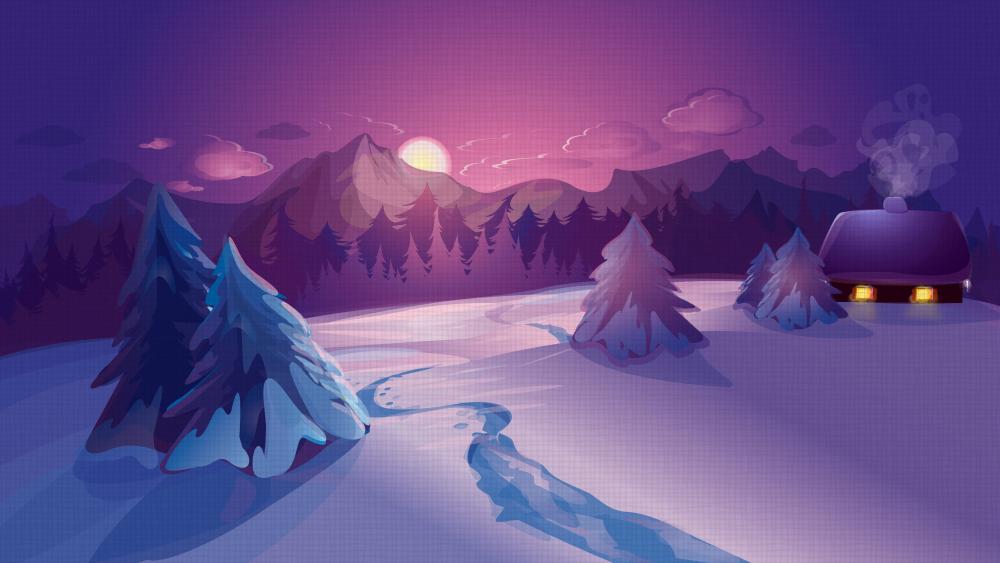 Serene Purple Twilight in Pixelated Winter wallpaper