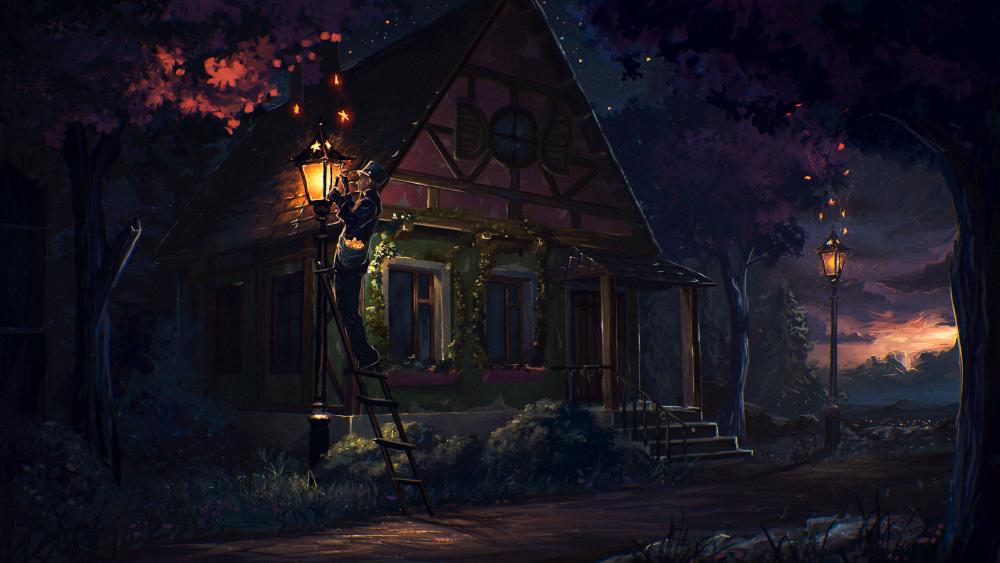 Enchanted Twilight Abode wallpaper
