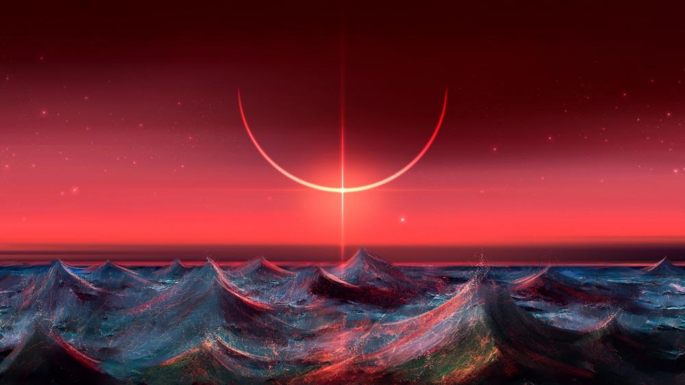 Eclipsing Tides Under Celestial Glow wallpaper