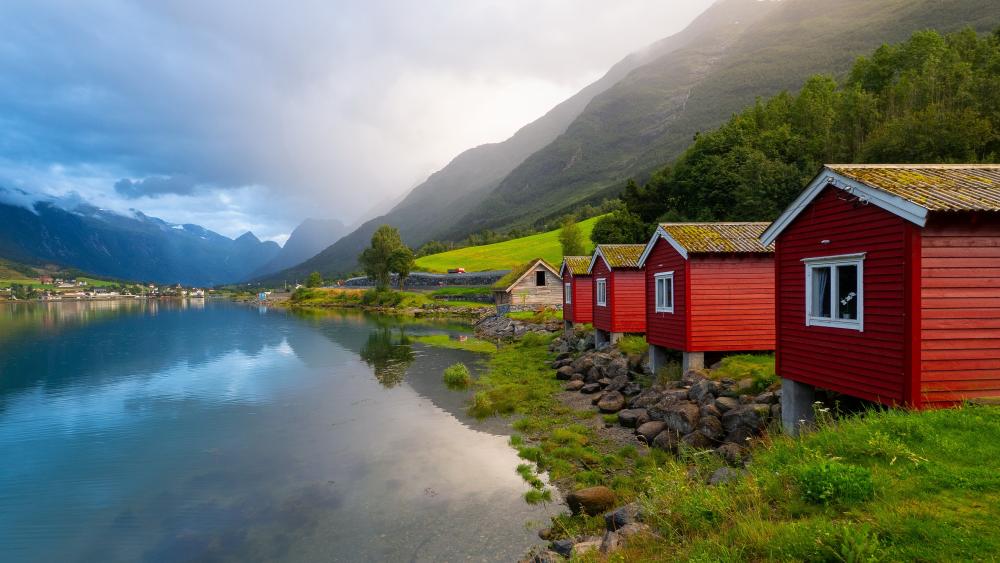 Red Cabins at Olden, Norway wallpaper