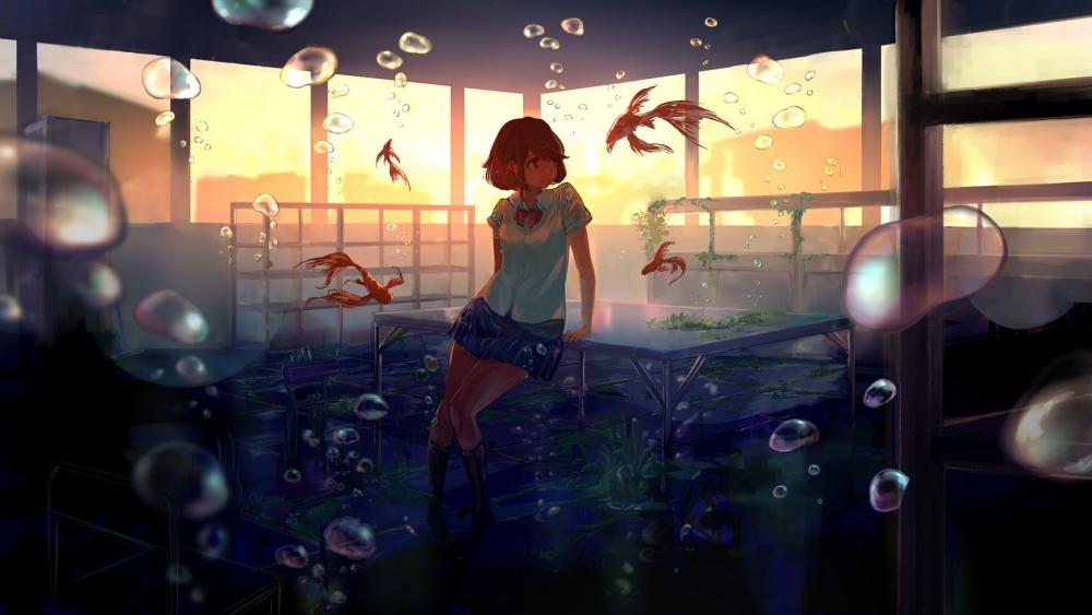 Whimsical Koi and Bubbles Dreamscape wallpaper