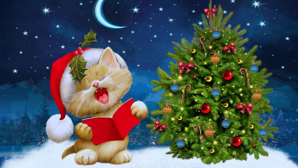 Singing Santa Claus Cat wallpaper