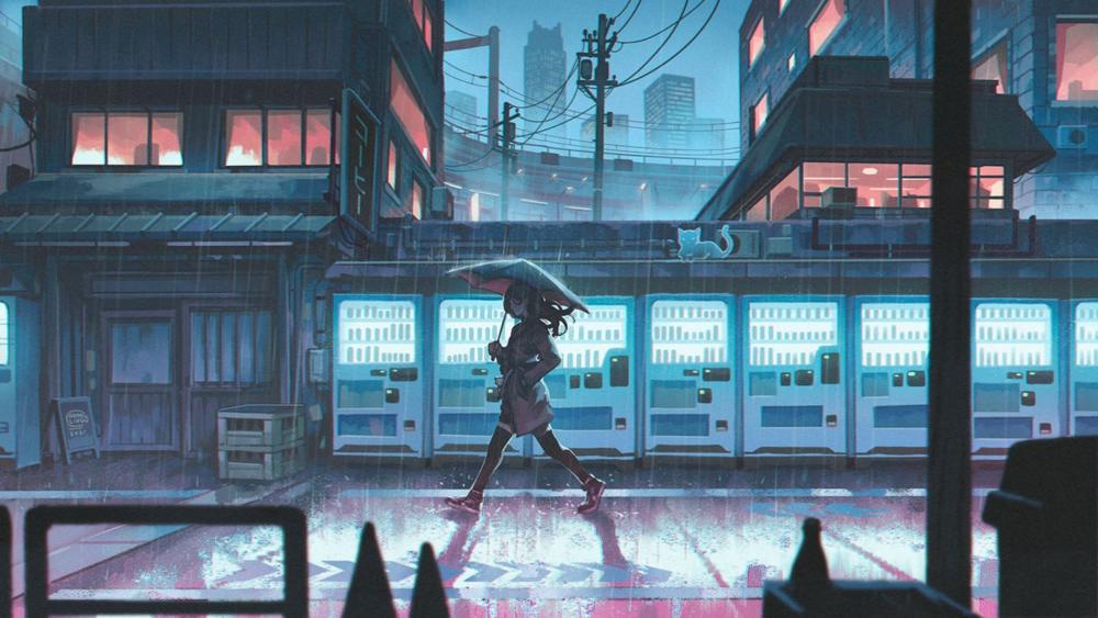 Rainy Evening Anime Escape wallpaper