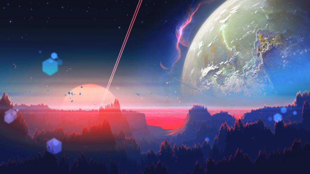 Sci-Fi Dreamscape with Majestic Alien Planet wallpaper