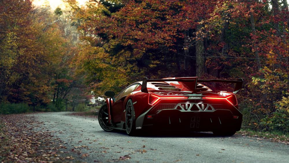 Autumn Drive with a Lamborghini Veneno wallpaper