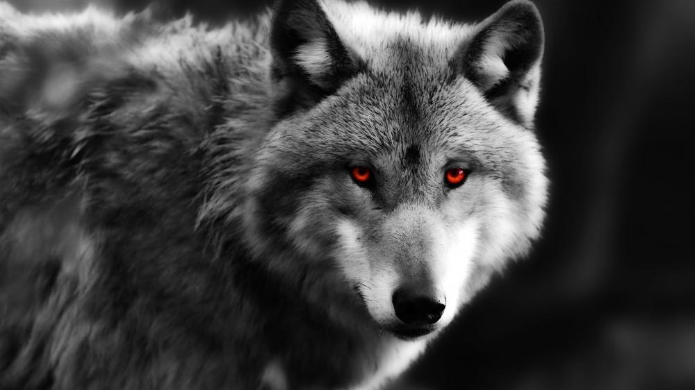Gray wolf with red eyes wallpaper