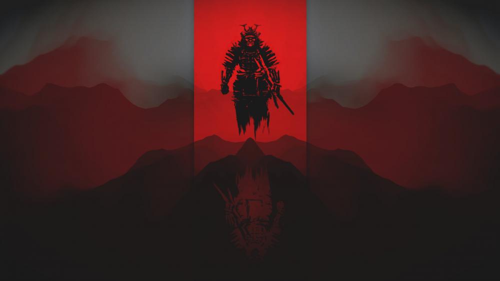 Samurai Shadow in Red wallpaper