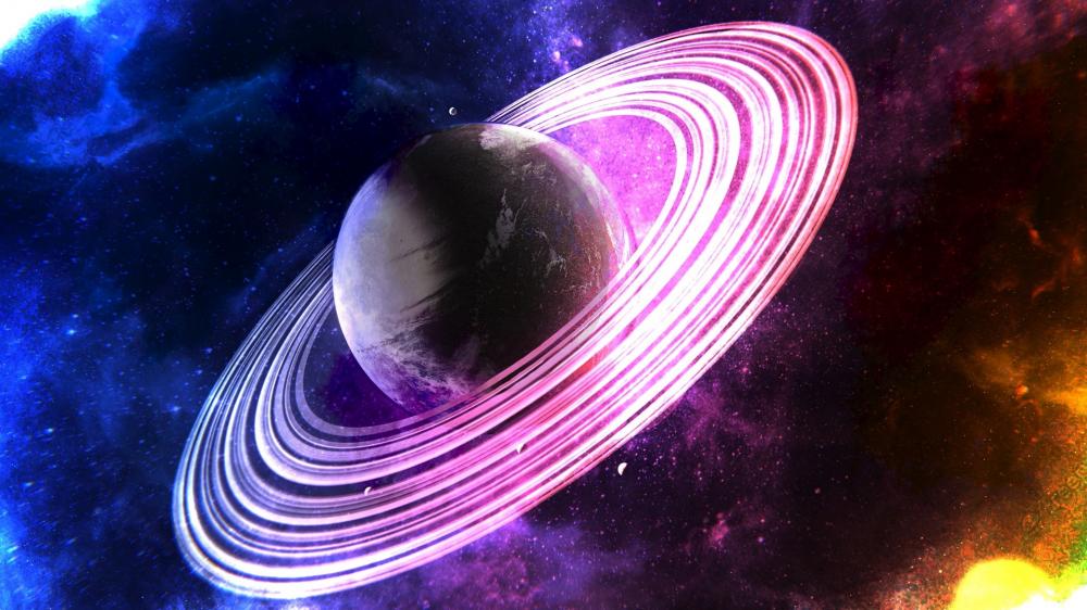 Pink rings of Saturn wallpaper