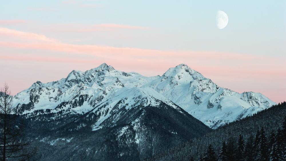 Winter Mountains Under the Moonlit Sky wallpaper